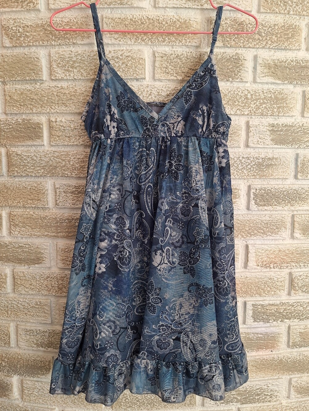 Y2K Style Blue Mesh Paisley Babydoll Summer Mini Dress Y2K Alt Grunge Fairycore